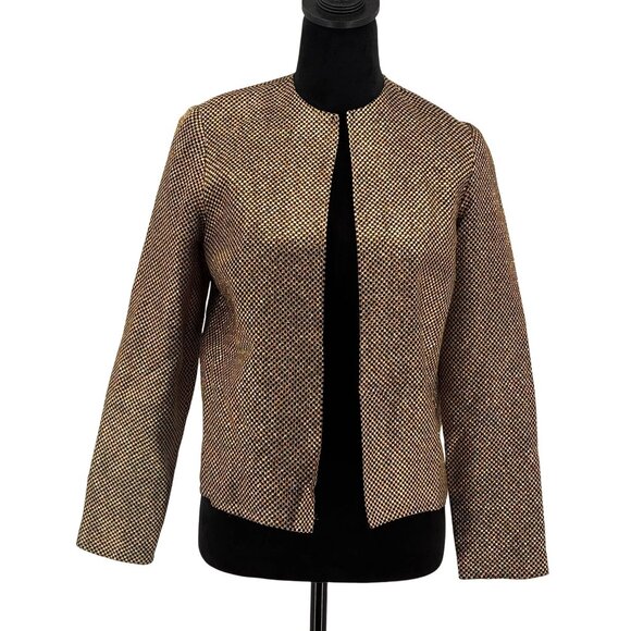 2/$18 SALE!‎ Vtg Caron Metallic Jacket Womens 4 Gold Black Check Evening Blazer - Picture 1 of 8